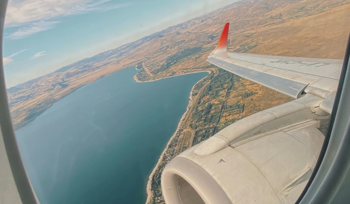 Picture taken from inside of the plane with stunning views